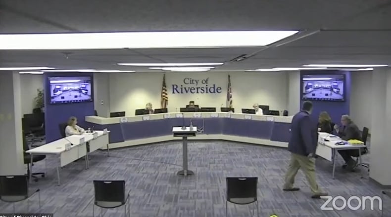 Jesse Maxfield, pictured in his interview with the Riverside city council on May 13, was chosen to replace Dan Teaford as a city council member. Eileen McClory / Staff