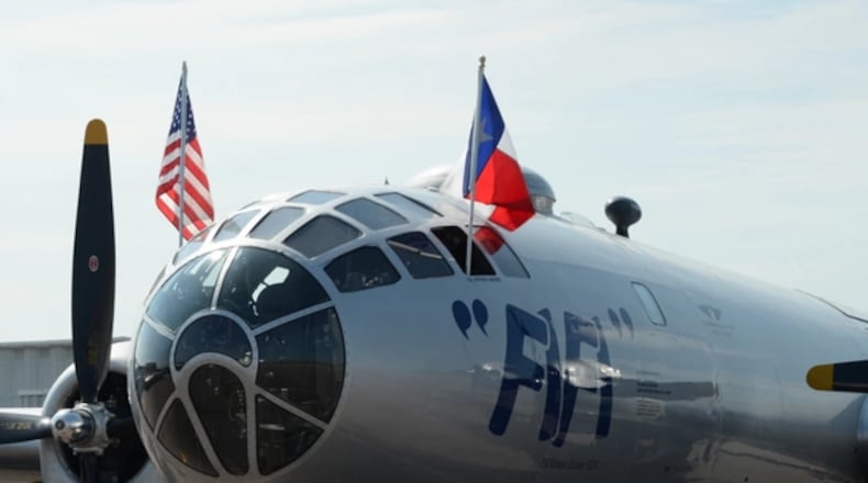 A World War II era B-29 bomber nick named “FIFI” is on display at the Sioux City, Iowa airport. The Boeing Aircraft designed “Superfortress” was flown by the United States Air Force beginning in the 1940’s through the 1960’s. The aircraft had a pressurized cabin, electronic fire-control system, and remote-controlled machine gun turrets. The aircraft is kept in flying condition and is flown to events as part of the Commemorative Air Force.
U.S. Air National Guard photo by Senior Master Sgt. Vincent De Groot