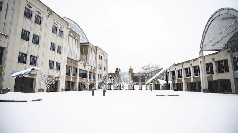 Snow covers a corridor near Air Force Life Cycle Management Center program executive offices Jan. 22 at Wright-Patterson Air Force Base this year. (U.S. Air Force photo by Hannah Carranza)