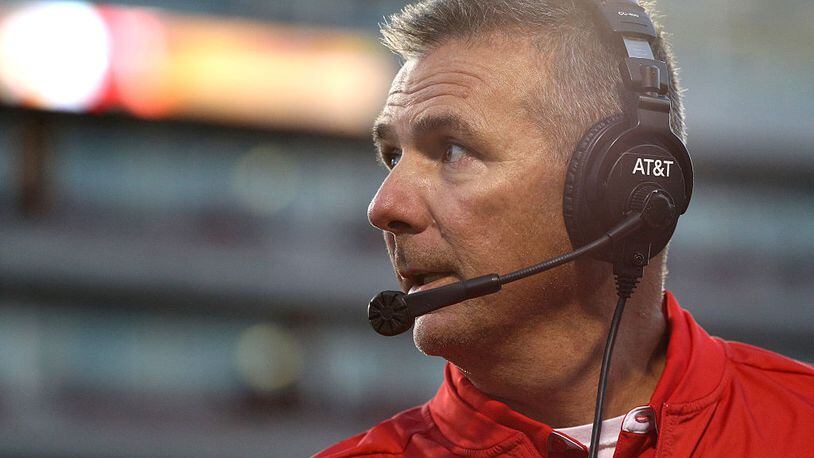 COLLEGE PARK, MD - NOVEMBER 12: Head coach Urban Meyer of the Ohio State Buckeyes looks on during the second quarter against the Maryland Terrapins at Capital One Field at Maryland Stadium on November 12, 2016 in College Park, Maryland. (Photo by Patrick Smith/Getty Images)