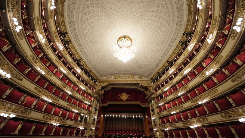 FILE - A view of La Scala opera house in Milan, Italy, on April 4, 2022. Milan’s La Scala, one of the world’s most prestigious and historic opera houses, has named Fortunato Ortombina as its new director. (AP Photo/Luca Bruno, File)