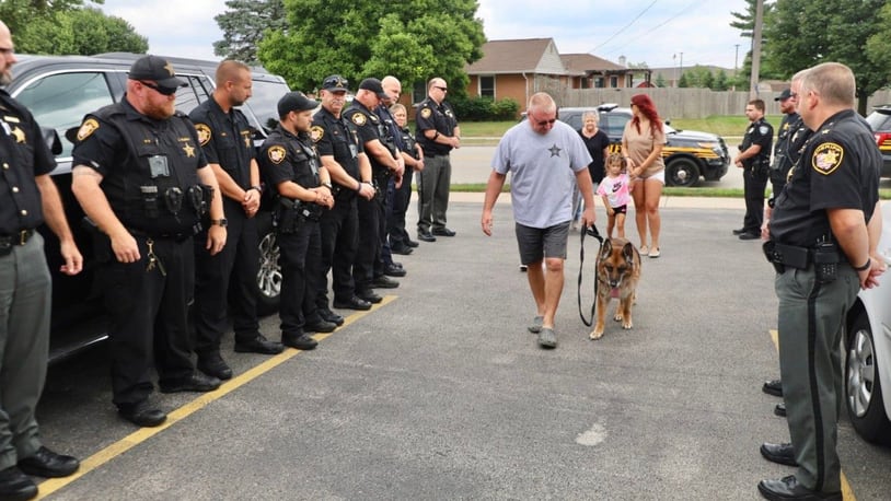 Retired Montgomery County Sheriff's K9 Recon was honored with a "last walk." Recon served the sheriff's office for five years before retiring in 2020. He died Monday, Aug. 22, 2022. Photo courtesy Montgomery County Sheriff's Office.