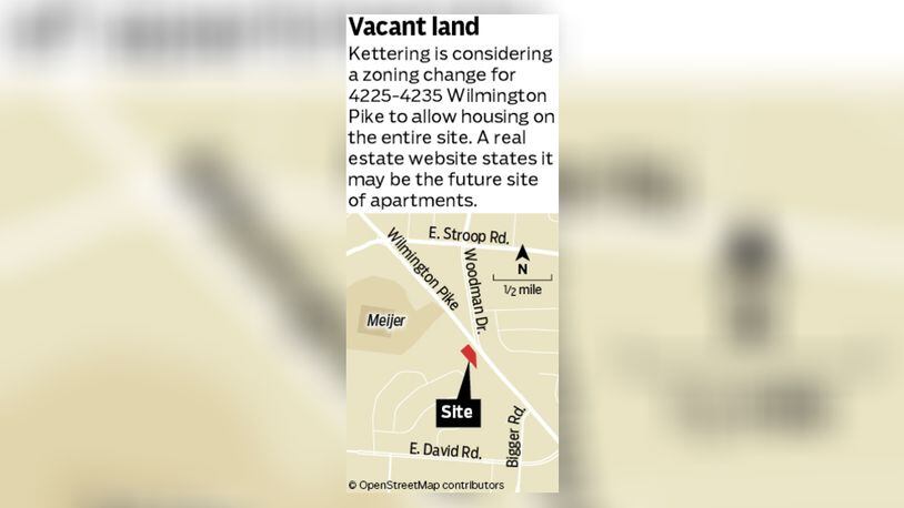 A proposed land use change for a vacant site near a busy Kettering commercial strip would allow new housing, which aligns with the city’s plans. STAFF