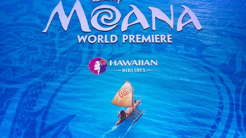 HOLLYWOOD, CA - NOVEMBER 14: A view of the signage is seen at the Hawaiian Airlines booth at the world premiere of Disney's 'Moana' at the El Capitan Theatre on November 14, 2016 in Hollywood, California. (Photo by Rich Polk/Getty Images for Hawaiian Airlines)
