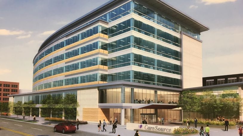 A photo of an artist rendering of the new CareSource office tower planned for the 100 block of East First Street. CORNELIUS FROLIK / STAFF