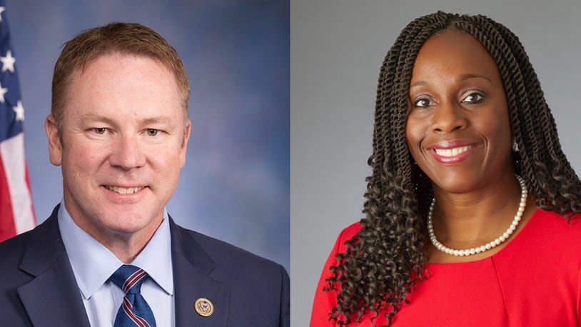 The candidates for Ohio's 8th Congressional seat in the November 2022 election are Warren Davidson (left) and Vanessa Enoch (right).