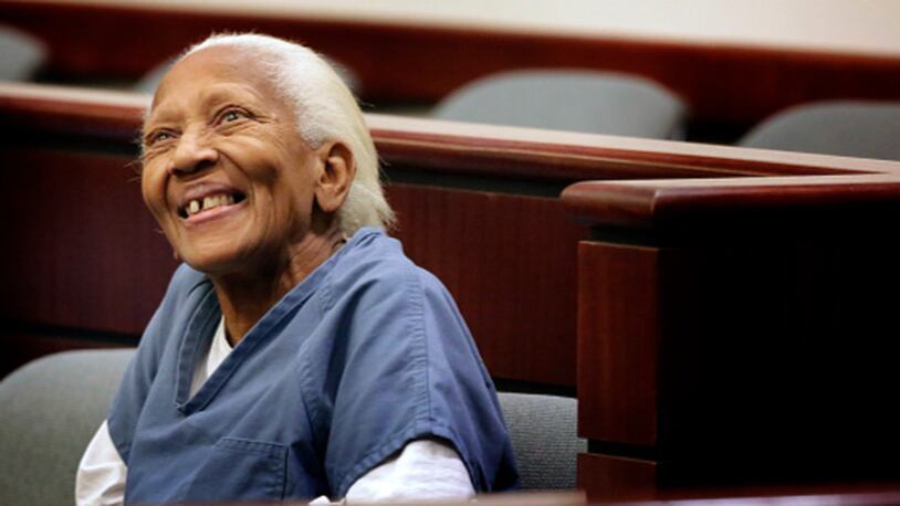 Doris Marie Payne, 83, at flanked by defense attorneys Gretchen Christina von Helms and Guadalupe Valencia at arraignment in Indio court on November, 05, 2013. Payne who claims to be an international jewel thief with a five-decade career is back behind bars after allegedly stealing a ring from a jewelry store in Palm Desert. Doris Marie Payne was arrested last Tuesday on suspicion of felony larceny, according to the Riverside County SheriffÂÃÃ¶s Department. The theft allegedly occurred on Oct. 21 at a shop on El Paseo Drive.  (Photo by Irfan Khan/Los Angeles Times via Getty Images)