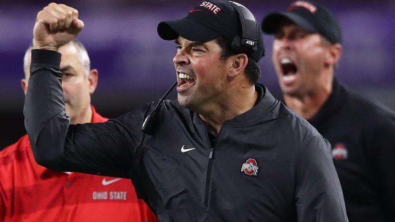 ARLINGTON, TX - SEPTEMBER 15:  Interim head coach Ryan Day of the Ohio State Buckeyes reacts during The AdvoCare Showdown against the TCU Horned Frogs at AT&T Stadium on September 15, 2018 in Arlington, Texas.  (Photo by Ronald Martinez/Getty Images)