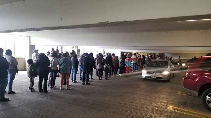 People in line to vote today at  the Montgomery County Board of Elections. Photo by Jo'el Jones