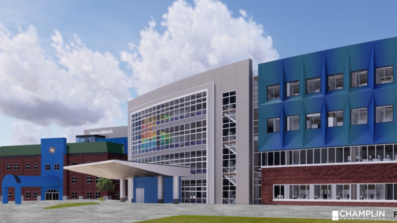 Dayton Children's Hospital announced the construction of a five-story specialty care outpatient center projected to open in 2023. Rendering courtesy Dayton Children's Hospital.