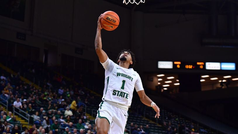 Wright State's Trey Calvin shoots a layup during a game earlier this season vs. Toledo. Calvin scored 20 points Thursday night in a win over Bethel at the Nutter Center. Wright State Athletics photo