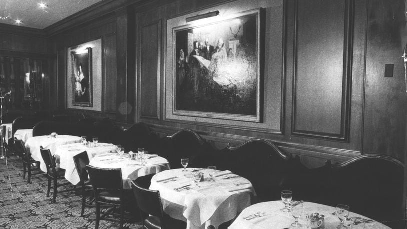 The dining room of the King Cole restaurant  in Dayton, circa 1974.