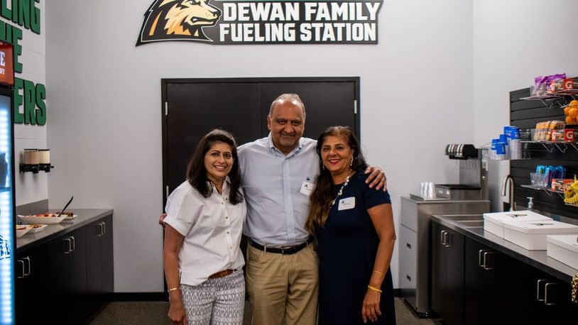 Sudan Dewan, (center) a top 20 player in NCAA Division II when he played at Wright State, flanked by wife Rachna (on left) and his sister Renu (right), who was a state doubles champ at Northmont, a three-time All MAC tennis player at Toledo and inducted into Miami Valley Tennis Coaches Association Hall of Fame in 2019. Wright State Athletics photo
