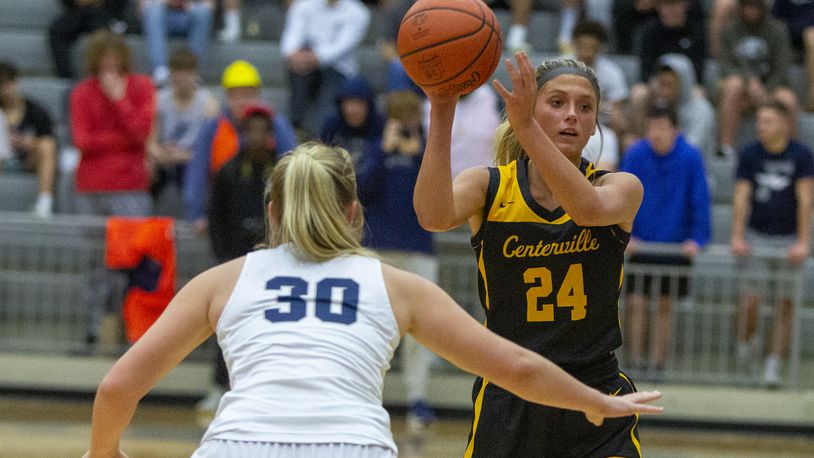 Centerville's Kendal George set a single-season record for 3-pointers in Monday's Division I sectional tournament win. Jeff Gilbert/CONTRIBUTED