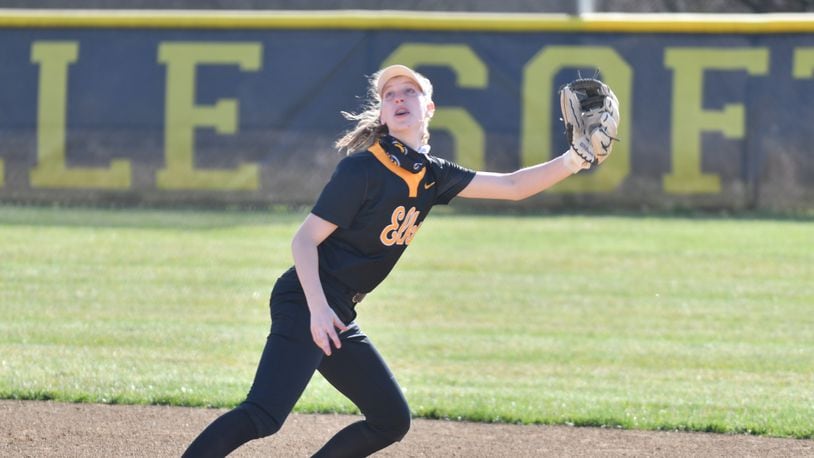 Centerville senior Emma Schutter returns as the GWOC’s top hitter. Her .607 average in 2019 set the Elks’ single-season record, surpassing Christine Scholle’s .538 in 2012. Greg Billing/CONTRIBUTED