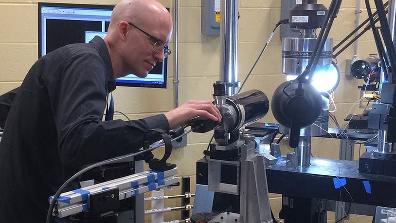 Dr. Adam Pilchak has emerged as the U.S. Air Force’s leading expert in microstructural fatigue and damage tolerance of titanium alloys, which are used worldwide in military and commercial aerospace systems. (U.S. Air Force photo/Donna Lindner)