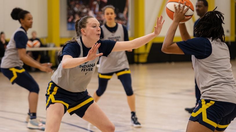 Erin Whalen practices with the WNBA's Indiana Fever in training camp in April 2022. Photo courtesy of the Indiana Fever
