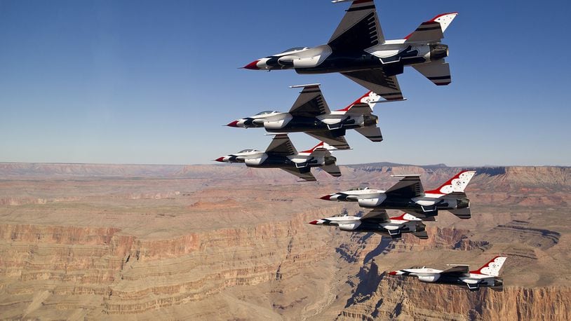 The U.S. Air Force Thunderbirds Demonstration Squadron, also known as American s Ambassadors in Blue, is among the participants in the Vectren Dayton Air Show at Dayton International Airport, 3800 Wright Dr., Vandalia, on Saturday and Sunday, June 24 and 25. CONTRIBUTED