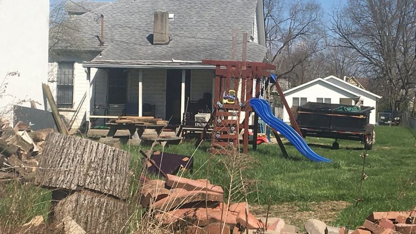 The backyard of a home at 345 Middle St. where a dog that was chained up broke free of its restraint and attacked and killed 60-year-old Maurice Brown.