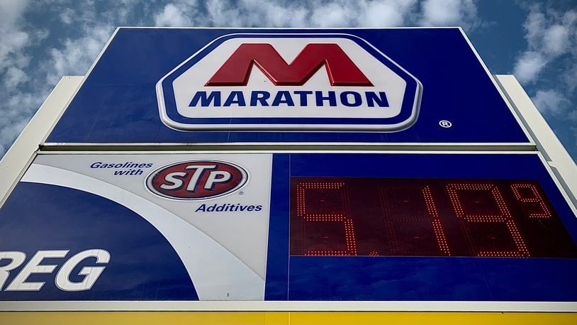 Gas prices reach over five dollars a gallon at the Marathon station at the corner of Troy and Valley streets Monday June 6, 2022. MARSHALL GORBY\STAFF