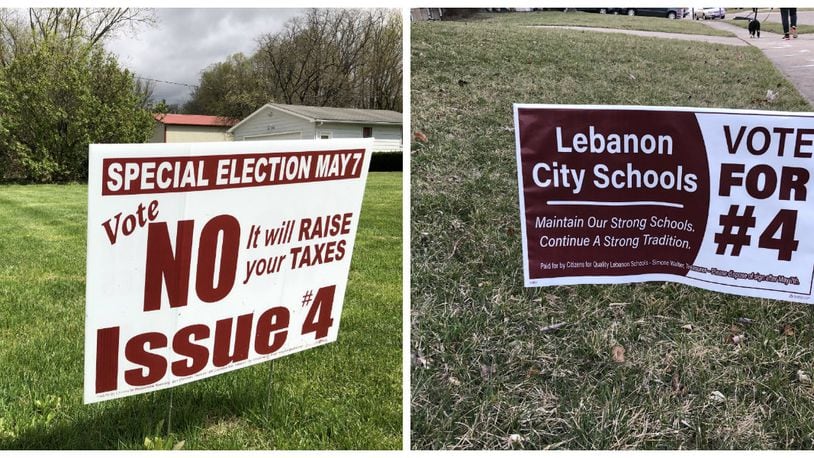 Lebanon City Schools are seeking a 4-year, 4.99 mill levy in the May 7 election. Campaigns are already under way as people begin taking advantage of early voting. STAFF/LAWRENCE BUDD