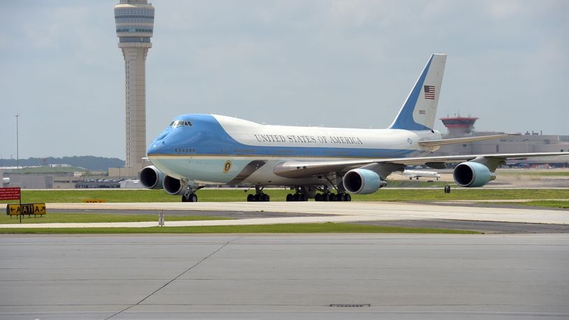 President Donald Trump arrives at Hartsfield Jackson International Airport, aboard Air Force One on April 28, 2017, in Atlanta. (Kent D. Johnson/Atlanta Journal-Constitution/TNS)