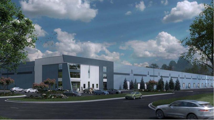 An artist’s illustration of a 612,730-square-foot warehouse building that will be constructed at the corner of Todhunter and Yankee roads in Middletown. CONTRIBUTED