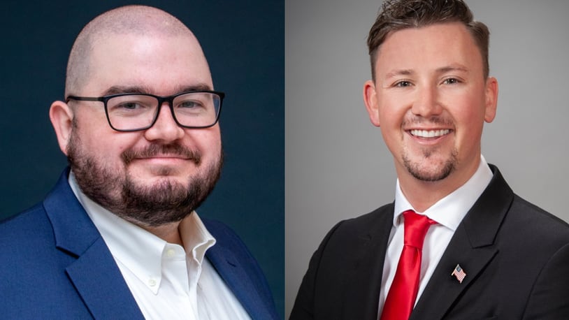 Democratic challenger Lawrence Mulligan (left) and incumbent Republican Thomas Hall (right) are the November 2022 candidates for the 46th district Statehouse seat in Butler County.