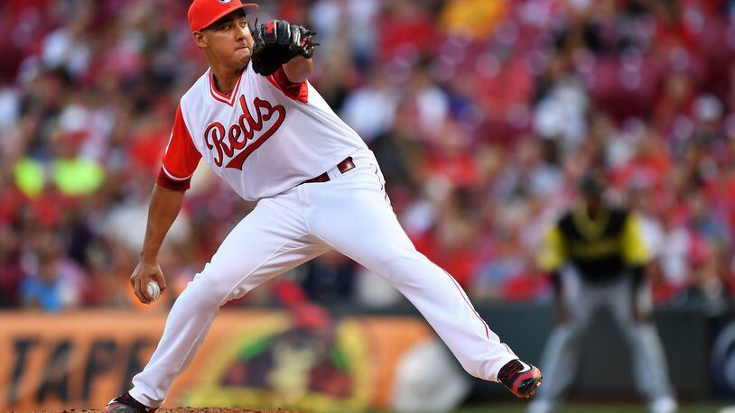 CINCINNATI, OH - AUGUST 25: Robert Stephenson #55 of the Cincinnati Reds pitches in the second inning against the Pittsburgh Pirates at Great American Ball Park on August 25, 2017 in Cincinnati, Ohio. (Photo by Jamie Sabau/Getty Images)
