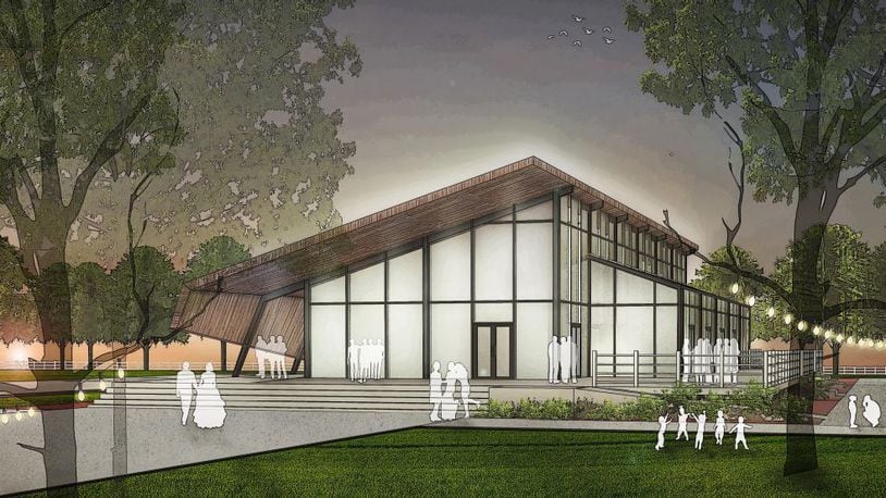 Centerville is seeking funding for Benham’s Grove, a 19th century event center complex and community gathering space located on land settled more than 200 years ago. A recently submitted concept plan shows a preliminary design for a new event center at the site via exterior and interior illustrations. It also provides a preliminary site plan and a floor plan for the center, showing main event space, outdoor terrace space, a bridal wing and more. CONTRIBUTED