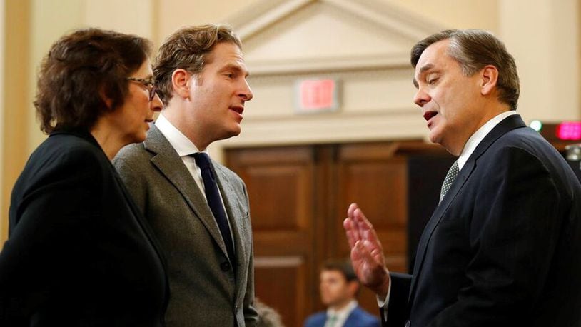 (L) Stanford Law School professor Pamela Karlan, Harvard Law School professor Noah Feldman and George Washington U. Law School professor Jonathan Turley, during a break in a hearing before the House Judiciary Committee on Dec. 4, 2019.