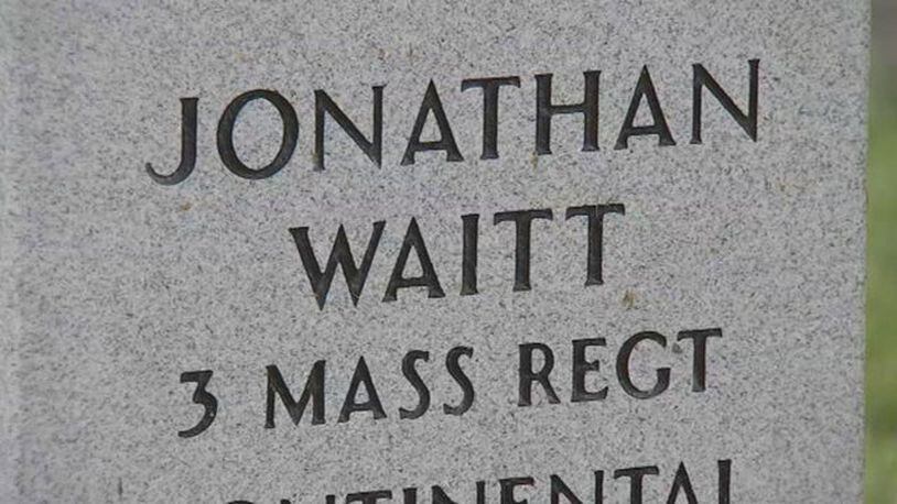 A headstone for Revolutionary War veteran Jonathan Waitt was recently rededicated. (Photo: Boston25News.com)