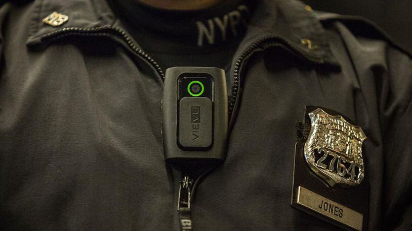 New York Police Department body camera. File photo. (Photo by Andrew Burton/Getty Images)