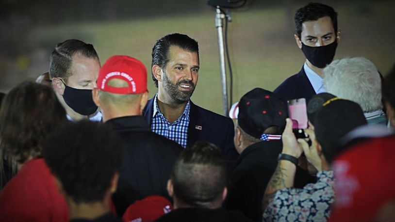 Donald Trump Jr. rallies supporters in Tipp City on Wednesday, Sept 30, 2020. MARSHALL GORBY/STAFF