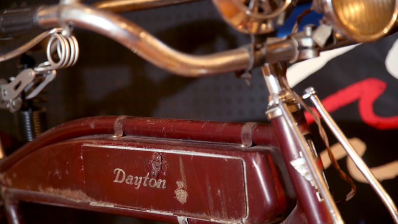 A 1900 Dayton women’s bike made by the Davis Sewing Machine Company which would eventually become the Huffy Corporation is among the collection at The Bicycle Museum of American in New Bremen. LISA POWELL / STAFF