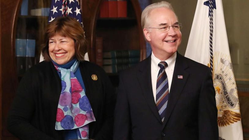 Rep. Tom Price (R-GA) stands with his wife Betty Price before being sworn in as the new Health and Human Services Secretary, on February 10, 2017 in Washington, DC.(Photo by Mark Wilson/Getty Images)