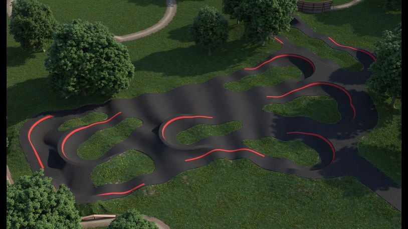A rendering of a section of the proposed Dayton Bike Yard, the city's first bike park. CONTRIBUTED