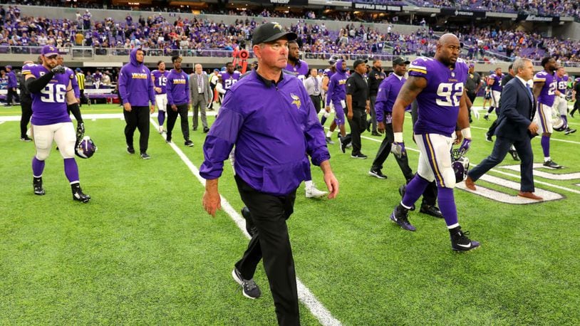 MINNEAPOLIS, MN - OCTOBER 1: Minnesota Vikings head coach Mike Zimmer on field after the game against the Detroit Lions on October 1, 2017 at U.S. Bank Stadium in Minneapolis, Minnesota. The Lions defeated the Vikings 14-7. (Photo by Adam Bettcher/Getty Images)