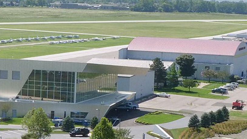The Connor Group’s hangar (far left) is one of the newest aircraft housing facility at Dayton-Wright Brothers Airport. The hangar to the right of it will be torn down, said Bill Leff, who has leased that unit for several years. Leff said he plans to build a new hangar further south between the taxiway and Ohio 741. Another new hangar is proposed by SSKY Hangar Ltd. next to where Leff plans to build, according to Miami Twp. records. FILE