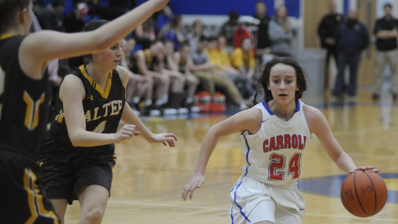 Carroll’s Allie Stefanek. Alter defeated Carroll 55-38 in a girls high school basketball D-II regional final at Springfield on Friday, March 10, 2017. MARC PENDLETON / STAFF