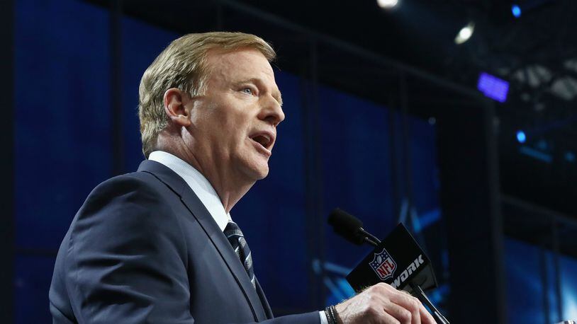 NFL Commissioner Roger Goodell speaks during the first round of the 2018 NFL Draft at AT&T Stadium on April 26, 2018 in Arlington, Texas.