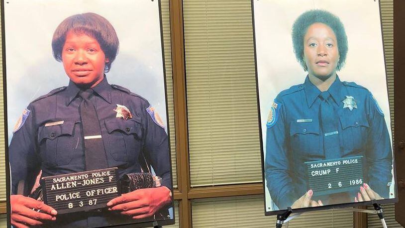 Flossie Crump and Dayton native Felicia Allen became the first women sworn in as police officers in Sacramento, Calif in 1974.  The atrium at the police department's headquarters was recently dedicated in their honor. Allen is pictured on the left.