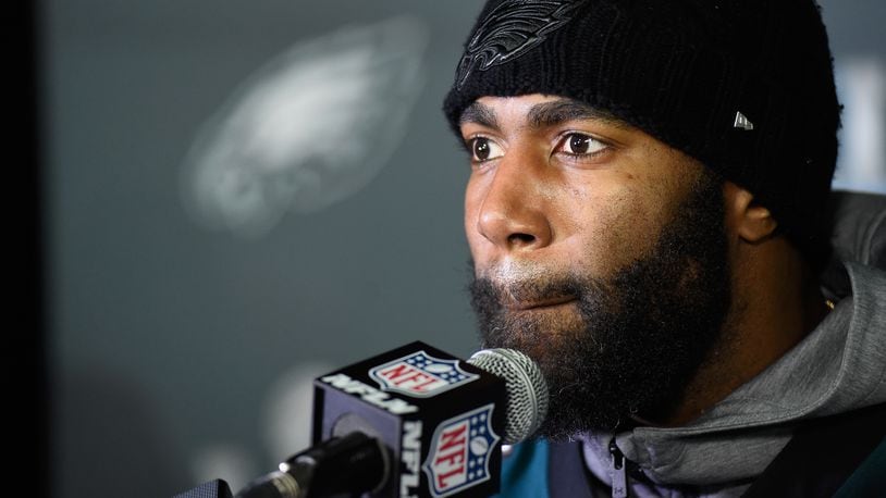 BLOOMINGTON, MN - FEBRUARY 01: Malcolm Jenkins #27 of the Philadelphia Eagles speaks to the media during Super Bowl LII media availability on February 1, 2018 at Mall of America in Bloomington, Minnesota. The Philadelphia Eagles will face the New England Patriots in Super Bowl LII on February 4th. (Photo by Hannah Foslien/Getty Images)