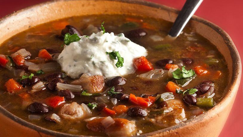 Black beans and Italian sausage form the base of a thick soup, backed up by red bell pepper for sweetness and poblano for some heat. (Bill Hogan/ Chicago Tribune/TNS)