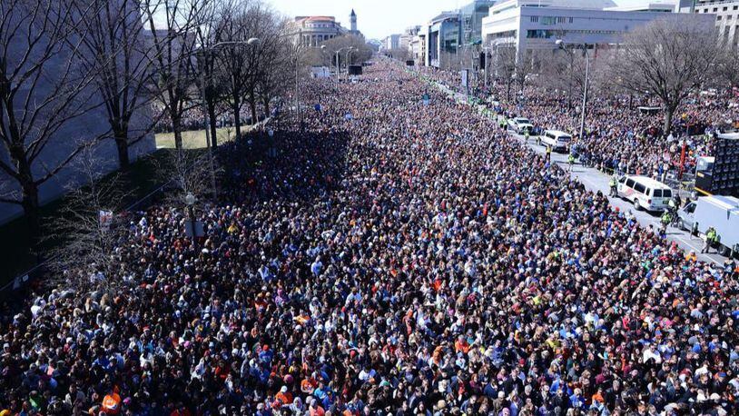 Crowds and celebrities attend the March for Our Lives Rally on March 24, 2018 in Washington, DC. The march was organized by students from Parkland, Fla., who lost their friends and teachers in a shooting rampage on Valentine’s Day.