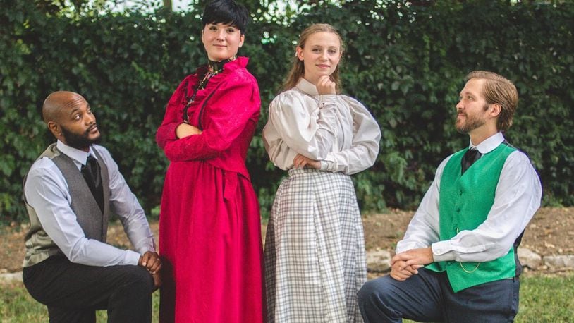 “The Importance of Being Earnest" will be staged Sept. 10-12 in South Park in Dayton. Pictured are (from left)  Will Williams (Jack), Gabby Kennedy (Gwendolen), Amelia Merithew (Cecily), and Brian Ressler (Algernon). CONTRIBUTED/HANNAH RANDOLPH