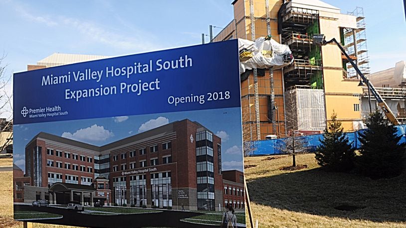 Work continues on the Miami Valley Hospital South expansion project in Centerville. A spine and joint center will be the cornerstone of the $60 million project. MARSHALL GORBY / STAFF
