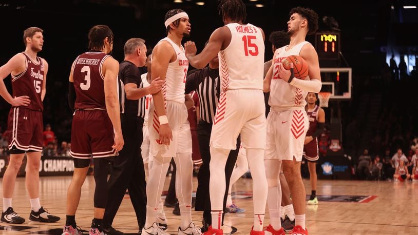 Dayton and Fordham during the semifinals of the Atlantic 10 Conference tournament on Saturday, March 11, 2023, at the Barclays Center in Brooklyn, N.Y. David Jablonski/Staff