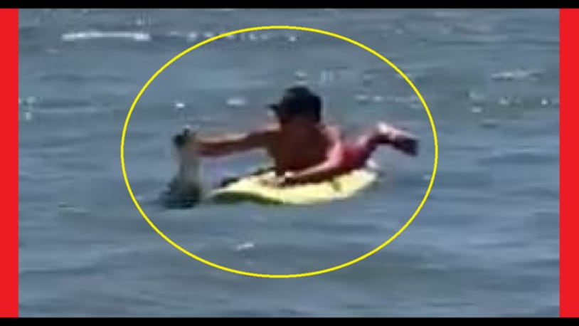 Video shows a man on a paddleboard removing an alligator from the ocean Saturday. (Photo: ActionNewsJax.com)