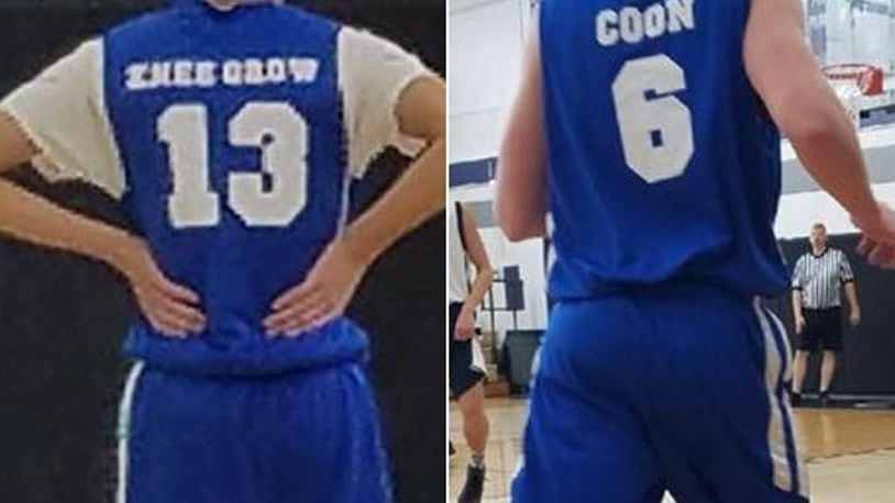 Jerseys worn by Kings schools students playing on a recreational basketball team have drawn national attention for their racist nature. Tony Rue took photos of jerseys at a recreational league basketball game held Sunday at West Clermont Middle School. Photo courtesy of WCPO-TV